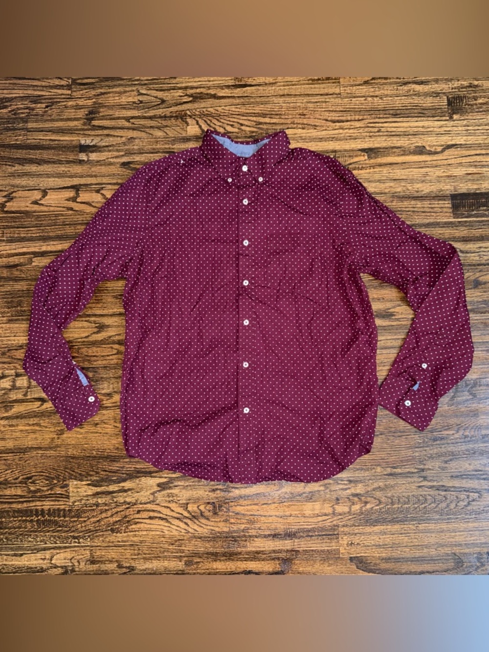 American Eagle Button Down Shirt Burgundy Polka Dot Red Size Large
